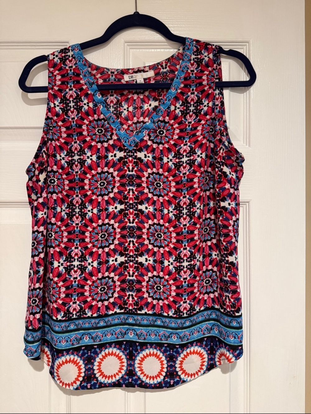 DR2 Pink & Blue Floral Mosaic V-Neck Tank Top
